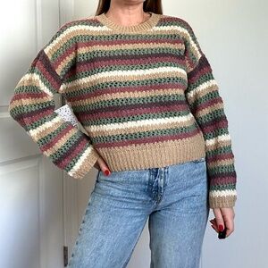 Open Knit Stripe Wide Sleeve Sweater